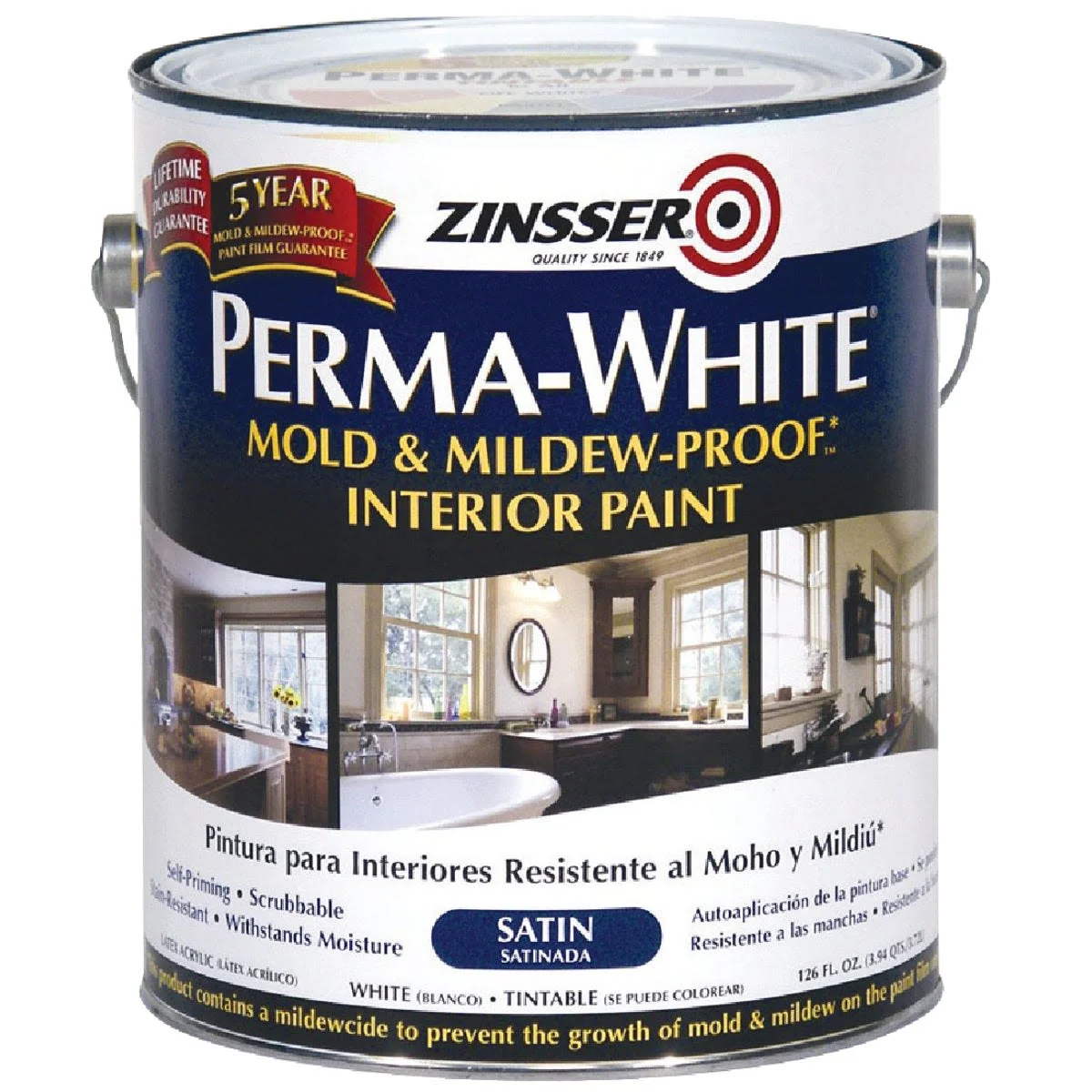 Convenient Zinsser Perma-White White Tintable Mold Mildew-Proof Paint 1 Gallon Excellent