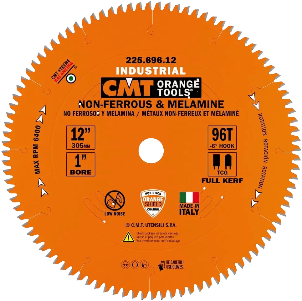 Minimalist CMT Orange Tools 12 96T Thick Non-Ferrous Metal Melamine Saw Blade Functional