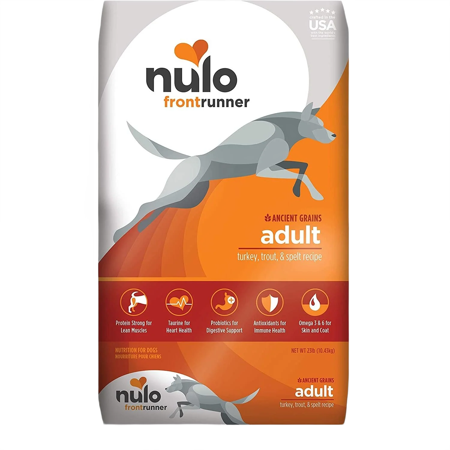 Reusable Nulo Frontrunner Turkey Trout Spelt Recipe Dry Adult Dog Food 23 lb. Casual