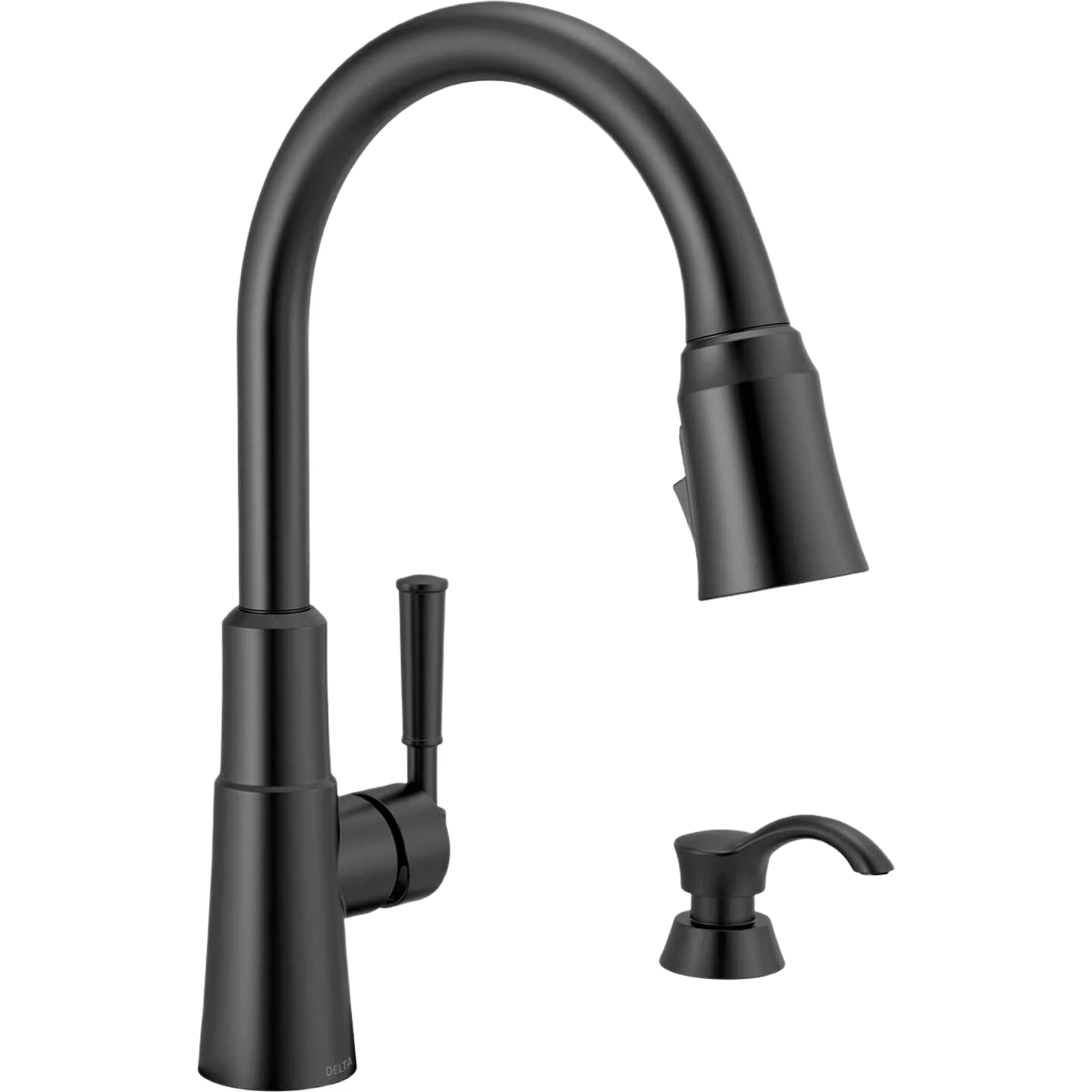 High-Performance Delta Valo Matte Black Single Handle Pull-Down Kitchen Faucet with Soap Dispenser High-End