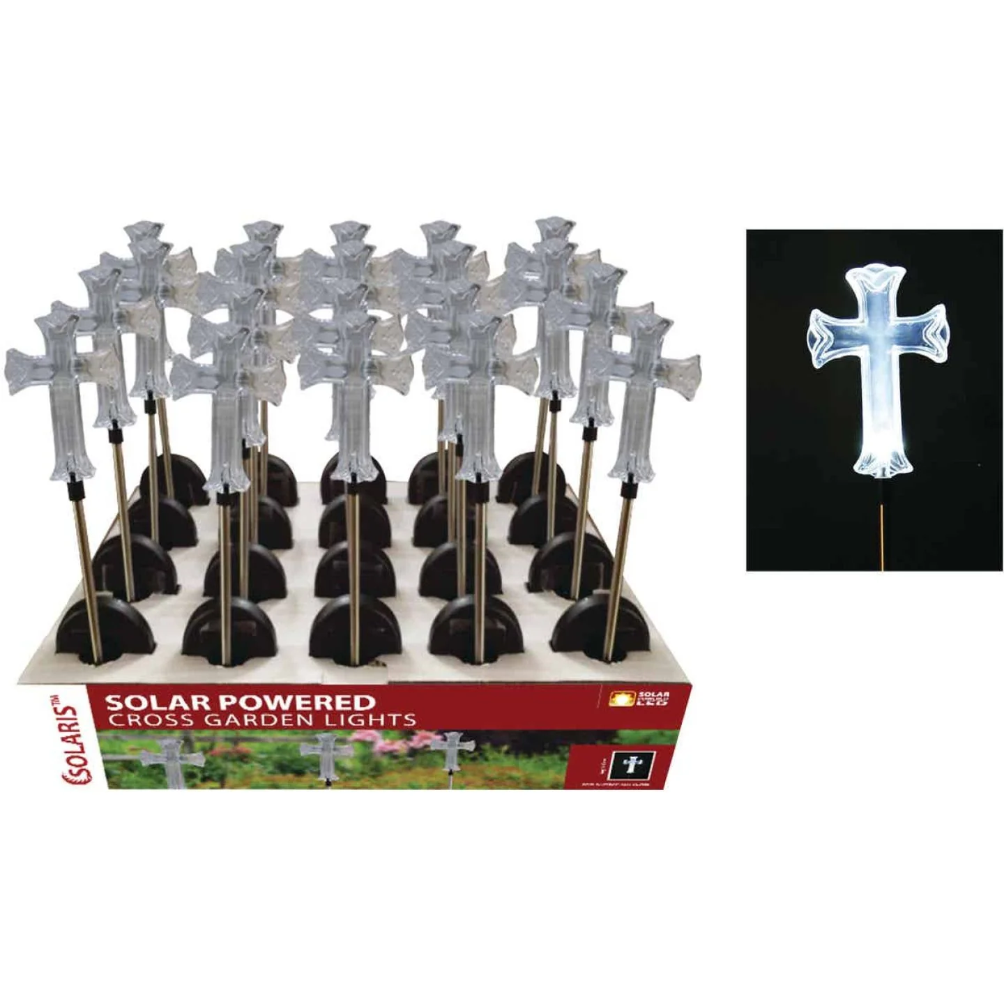 Detailed Solaris Clear Acrylic Cross Solar Stake Light Lawn Ornament 34 in. Functional