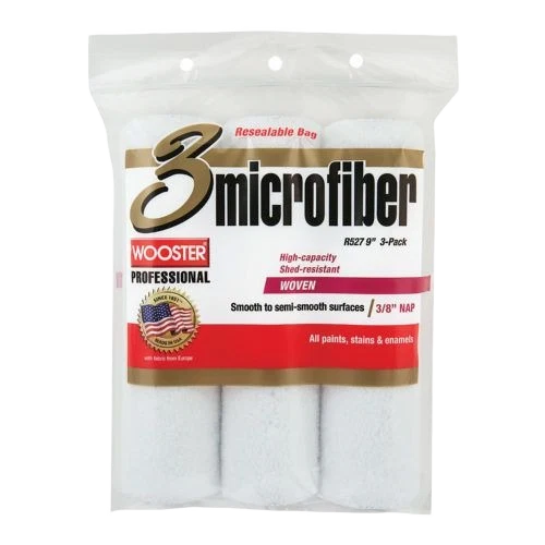 Green Wooster Brush Microfiber Semi-Smooth Cover 3-Pack 9 x 3 8 in. World-Class