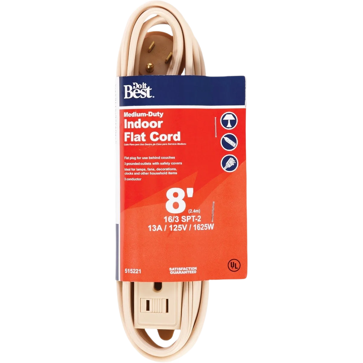 Fine Do it Tan 16 3 Flat Plug Extension Cord 8 ft. Natural