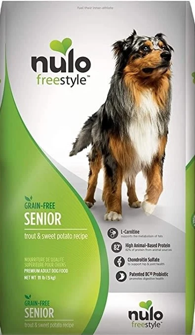 Premium Material Nulo style Trout Sweet Potato Senior Dry Dog Food 24 lb. Superior