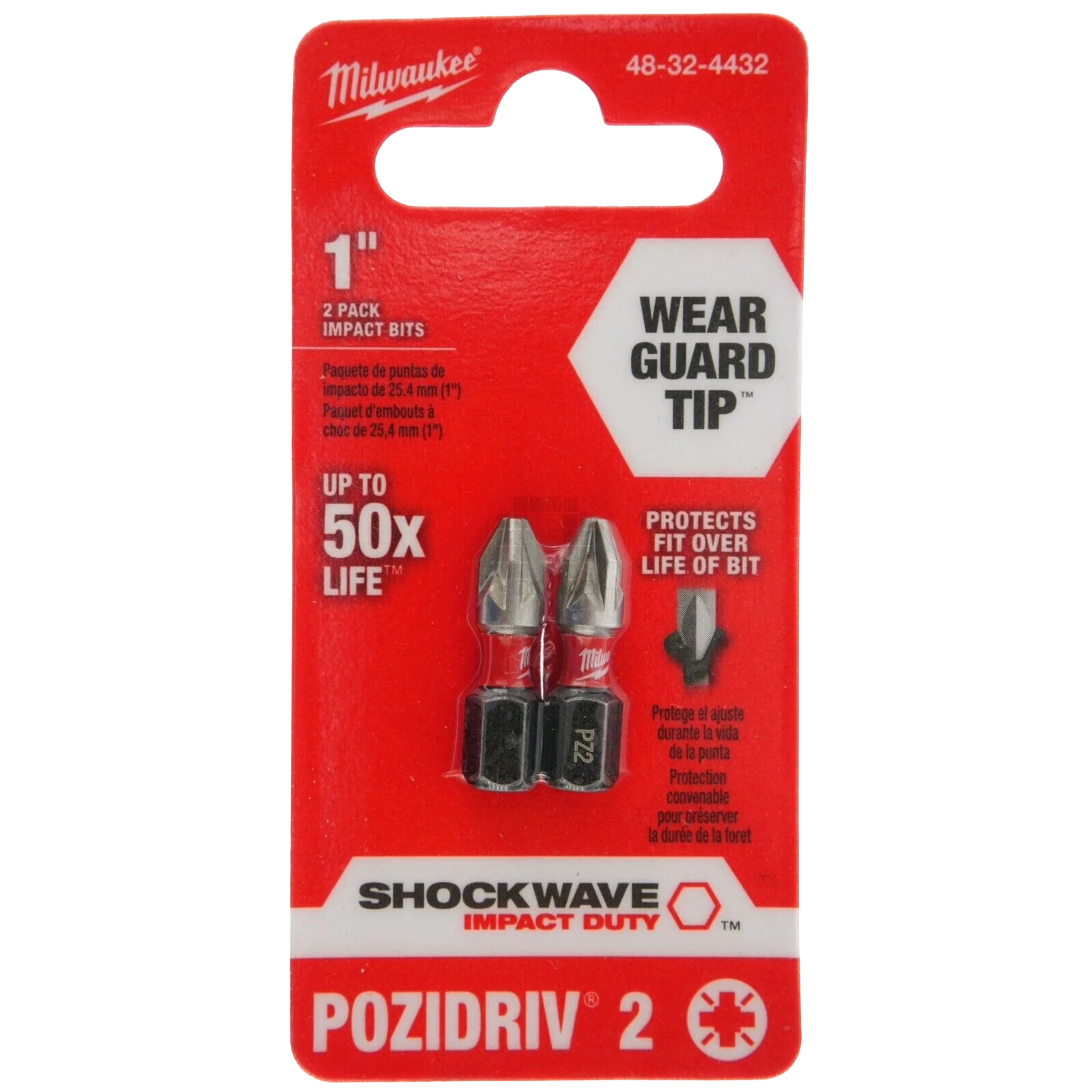 Certified Milwaukee SHOCKWAVE™ Impact Duty 1 Pozidriv 2 Insert Bits 2 PK Flexible