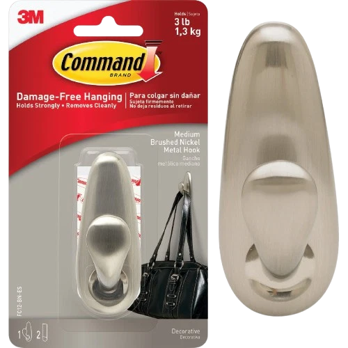 Traditional 3M Command Decorative Fashion Brushed Nickel Adhesive Hook High-Quality
