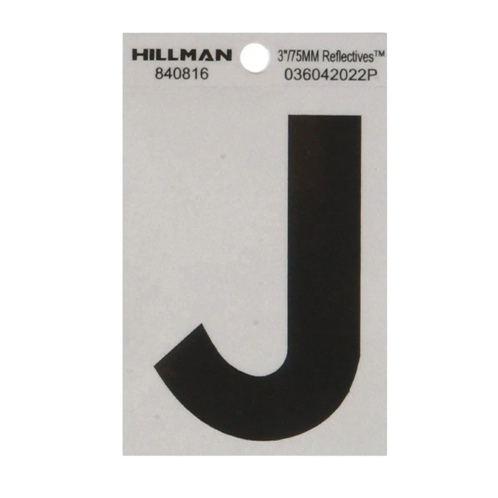 Fashionable Hillman 3 in. Black Silver Reflective Mylar Sticker Wide Style Letter W Official