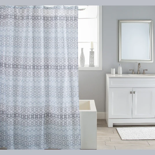 Professional Moda Maya Slub Shower Curtain – Grey and Blue Versatile