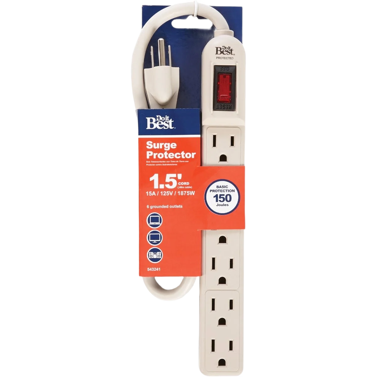 Fine Do it Grounded 6-Outlet Surge Protector Strip High-End
