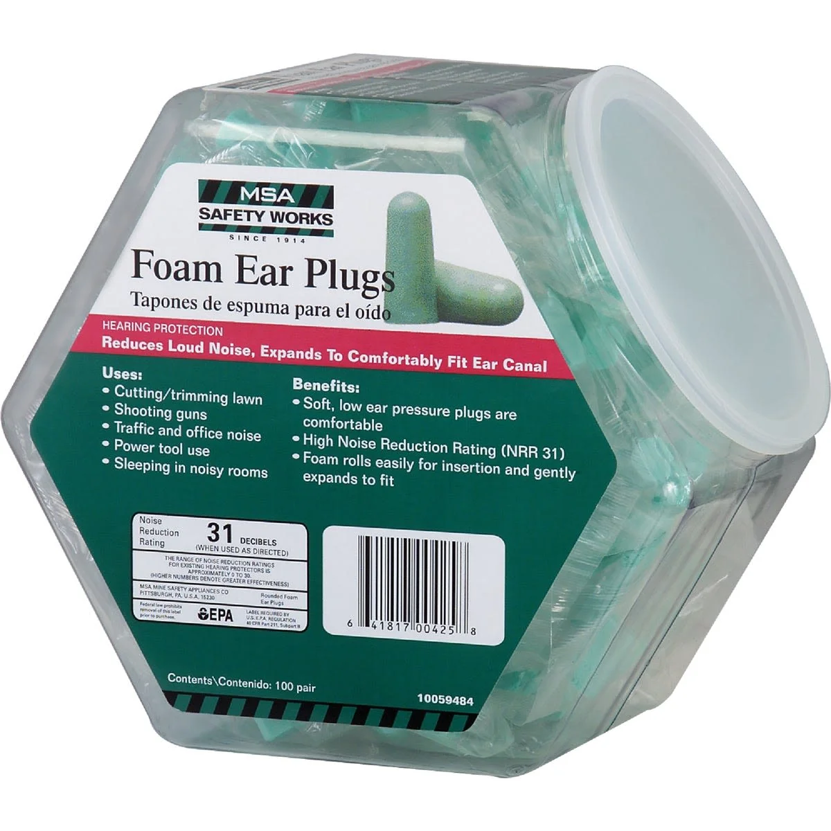 Verified Safety Works Foam NRR 31dB Earplugs 1 Pair Fine