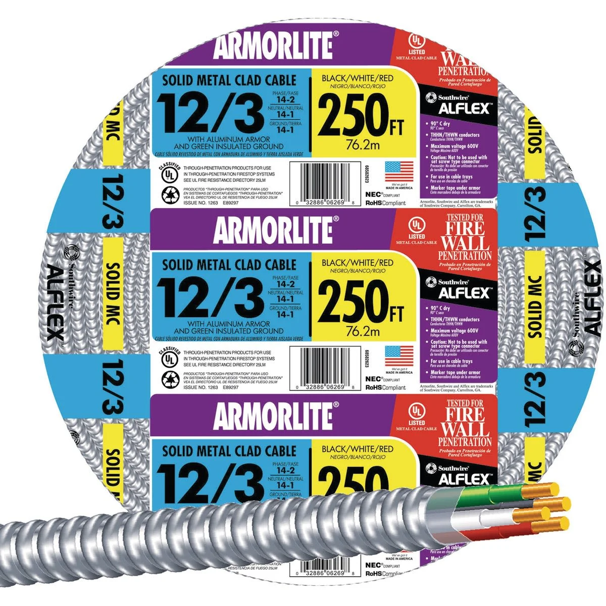 Original Design Southwire 250′ 12 3 MC Aluminum Armored Cable Top-Quality