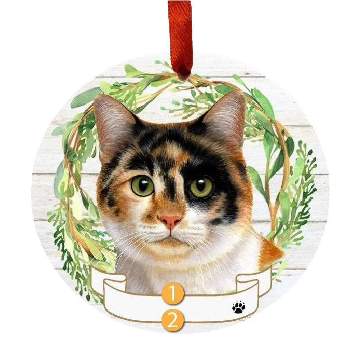 Classic E S Pets Personalized Calico Cat Face Wreath Ornament Premium