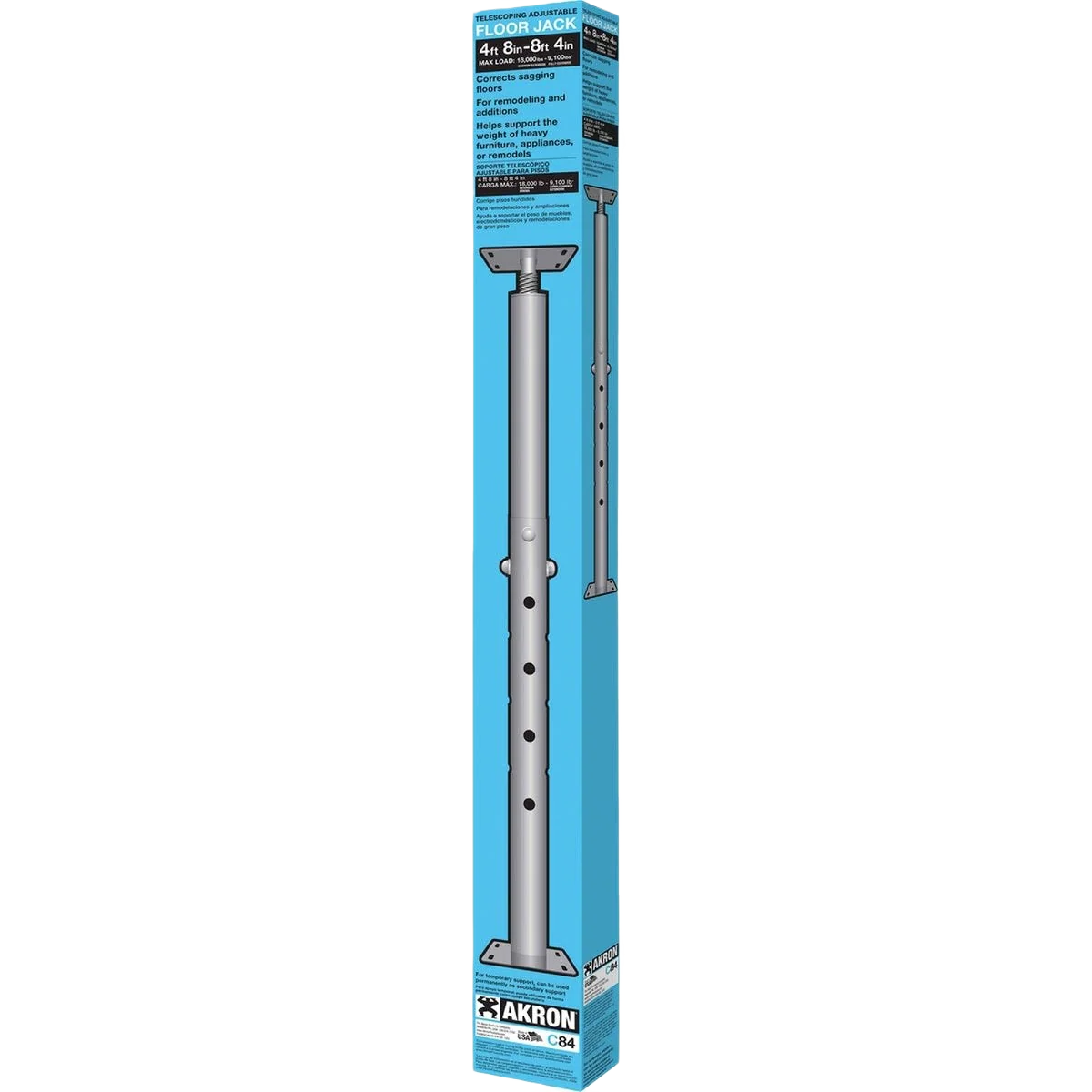 Green Akron Products Adjustable Steel Floor Jack 4 ft. 8 In. to 8 ft. 4 In. Eco-Friendly
