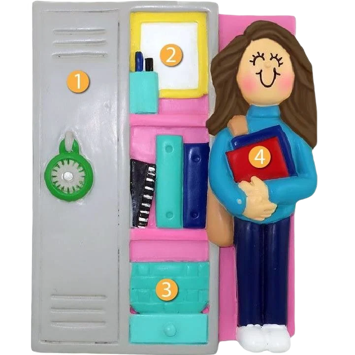 High-Grade Ornament Central Personalized Locker with Brunette Female Student Ornament Long-Lasting