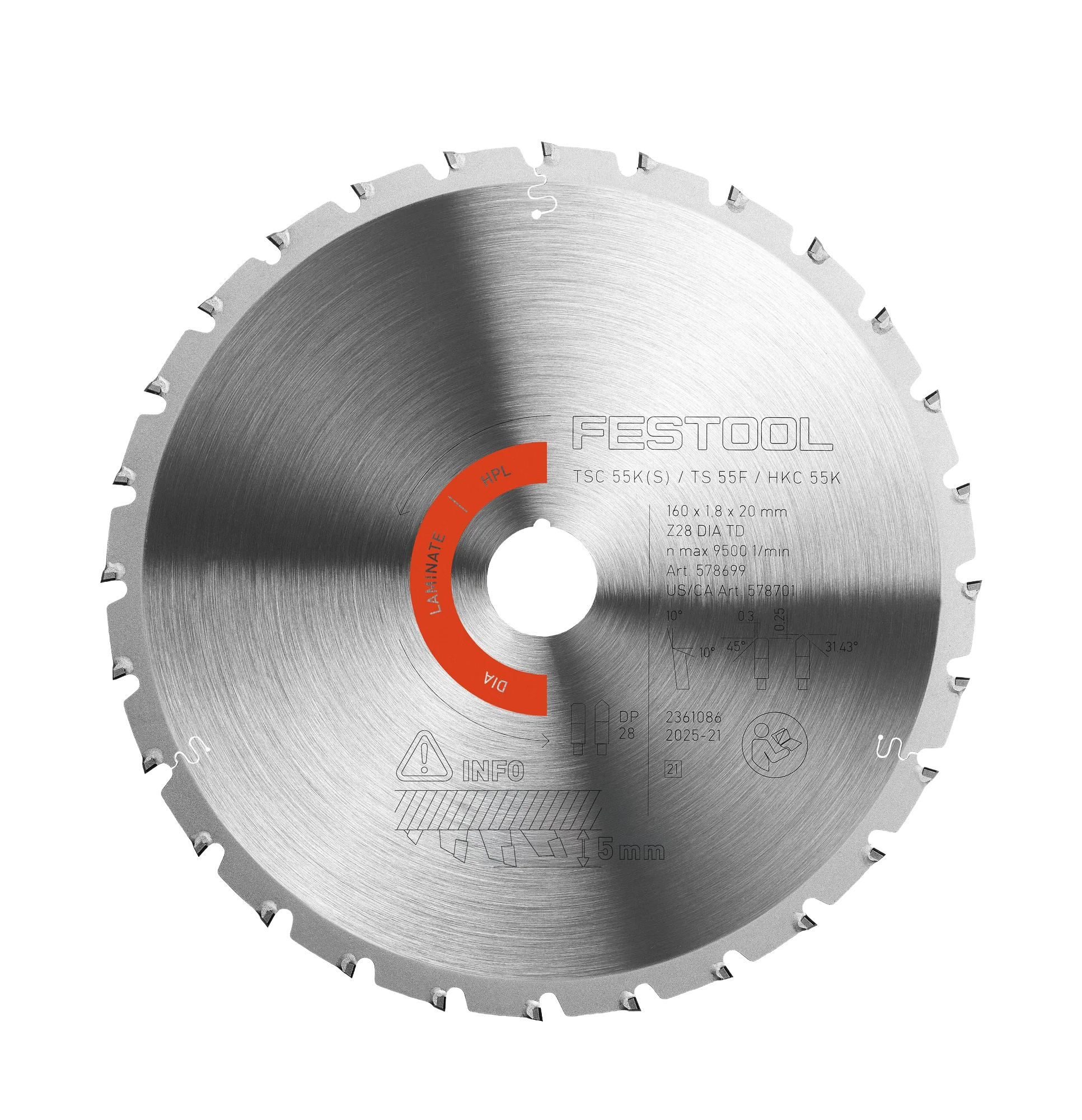 Classic Festool 578701 Diamond Saw Blade LAMINATE HPL DIA 160×1 8×20 F FA28 High-Performance
