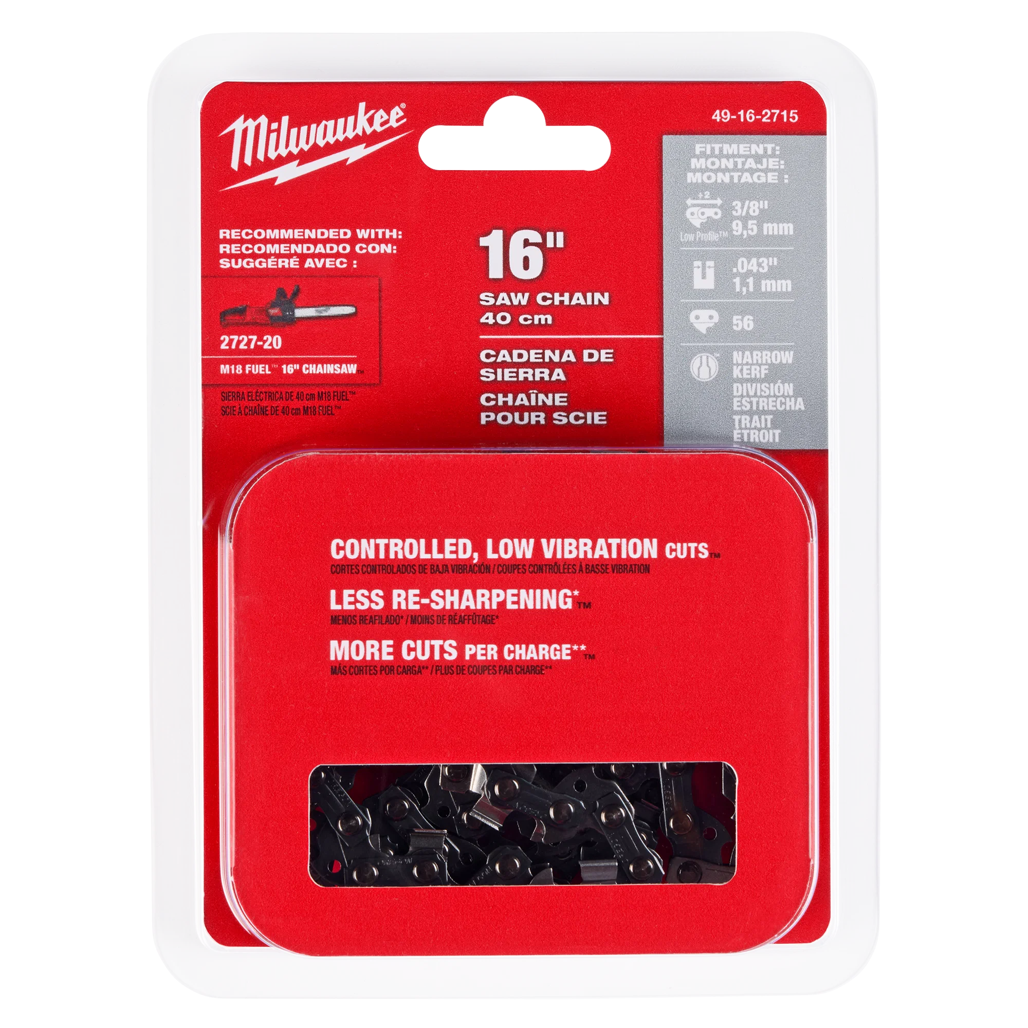 Advanced Milwaukee 16 3 8 LOW PROFILE™ Pitch .043 Gauge Saw Chain Stylish