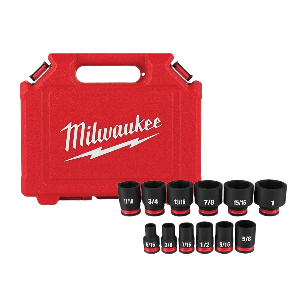 Smooth Milwaukee SHOCKWAVE™ Impact Duty™ 12-PC 3 8 Drive SAE Standard 6 Point Sockets Green