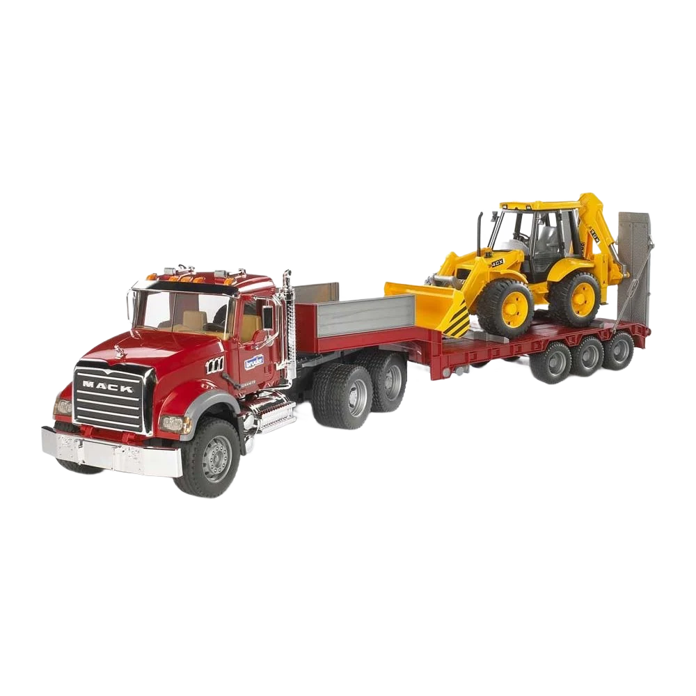 Fashionable Bruder Toys MACK Granite Truck With Lowboy Trailer JCB 4CX Backhoe Loader Top-Quality
