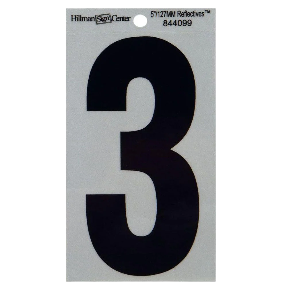 Enhanced Hillman 5-In. Black Silver Reflective Adhesive House Number 3 Green