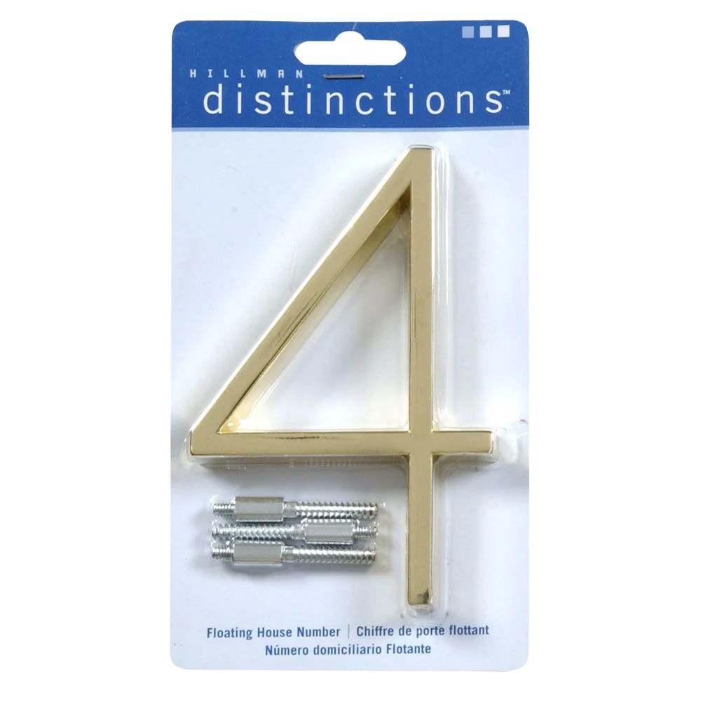 Contemporary Hillman 5-In. Floating Mount Brass House Number 4 Clean