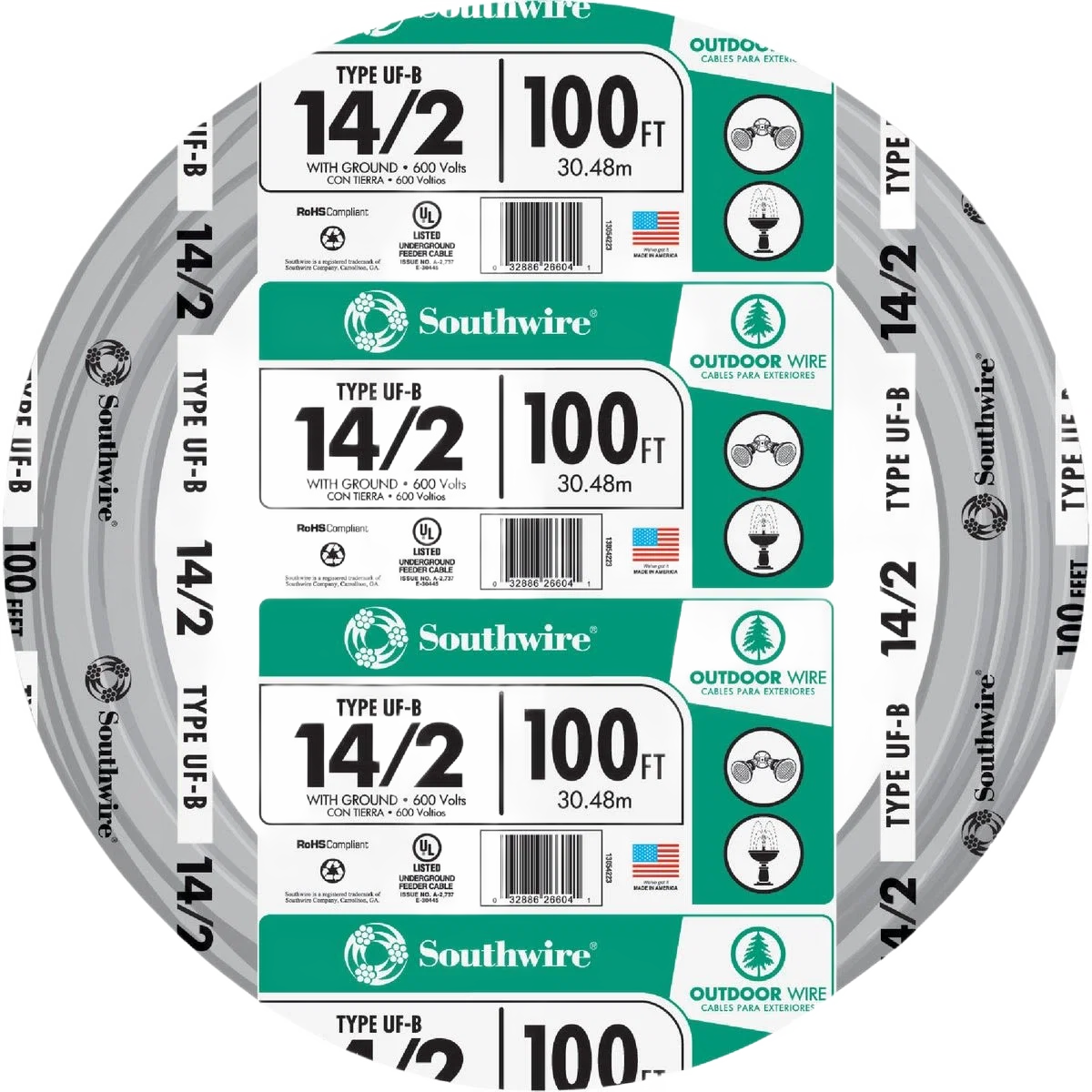 Functional Southwire 100′ 14 AWG 2-Conductor UFW G Wire Flexible