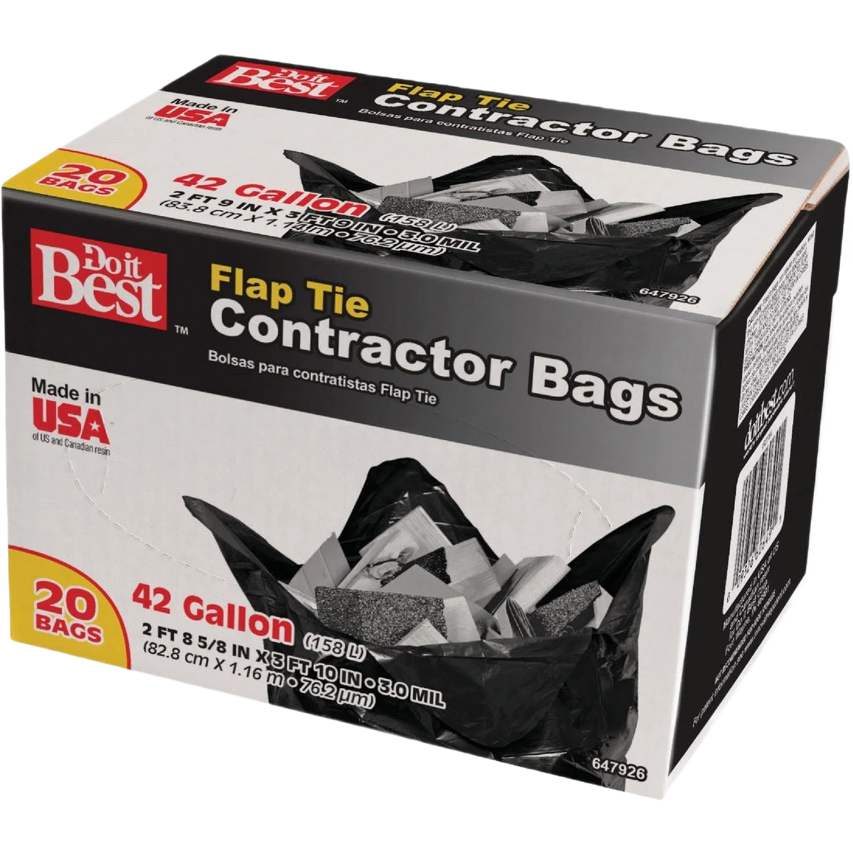 Flexible Do it 42 Gallon Flap Tie Contractor Black Trash Bags 20-Count Casual