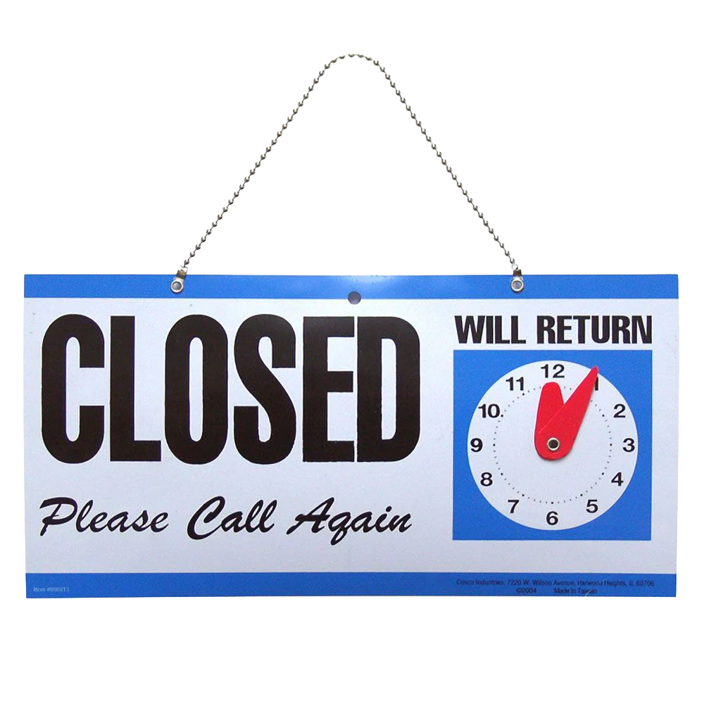 Soft Hillman Blue Gray Black Plastic Open Closed Sign with Clock 6 x 12 in. Breathable