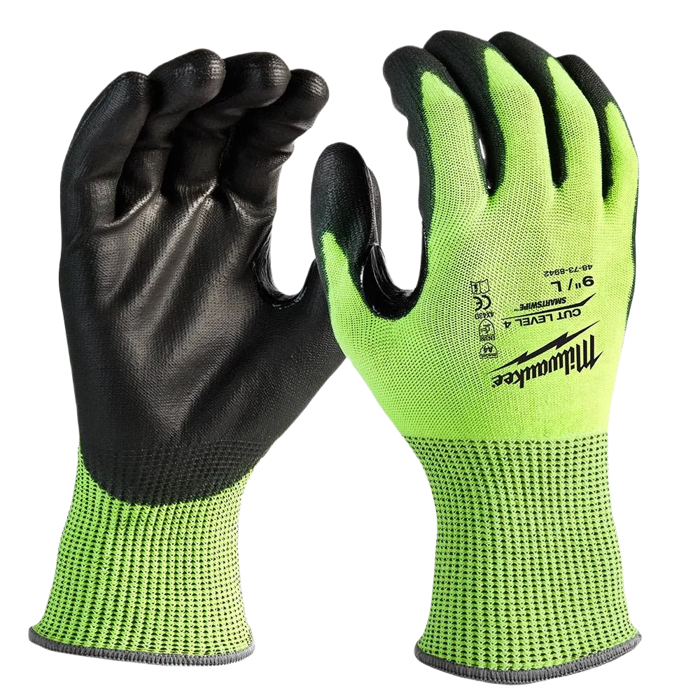Authentic Milwaukee Large Hi-Vis Cut Level 4 Polyurethane Gloves Solid