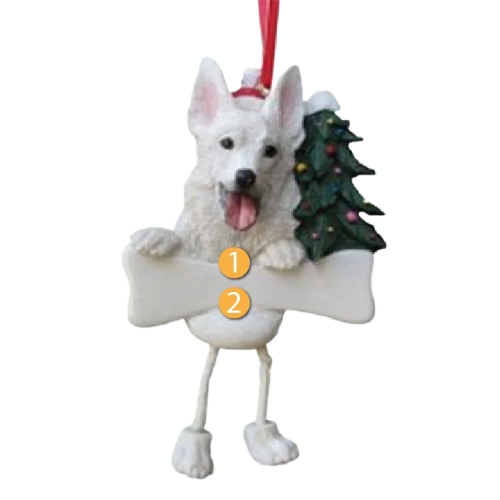 Clean E S Pets Personalized White German Shepherd Dangling Legs Ornament Quality