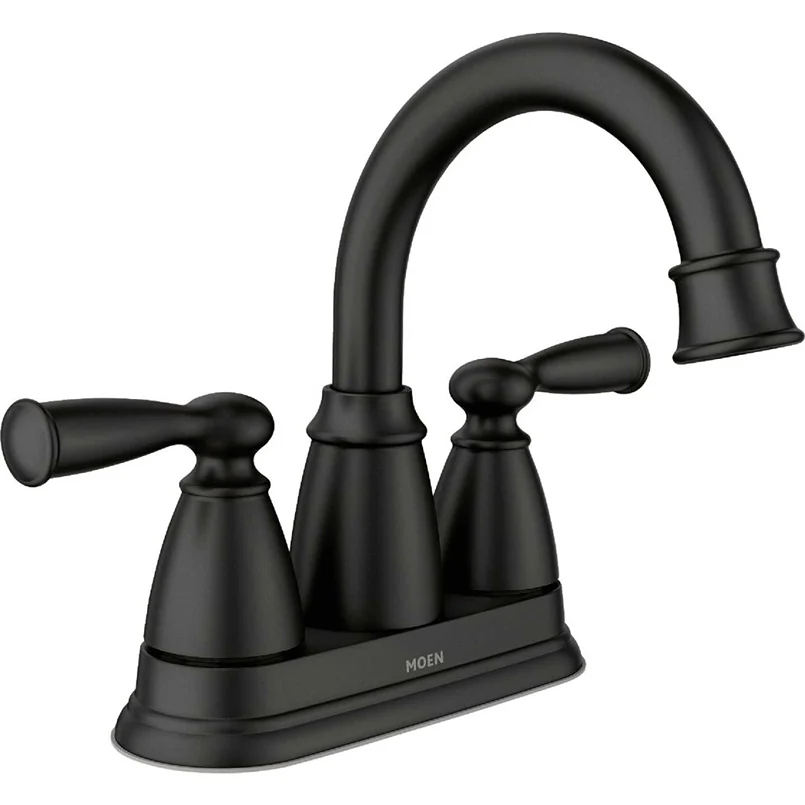 Green Moen Banbury Matte Black Two-Handle High Arc Bathroom Faucet 3.5 in. Responsible