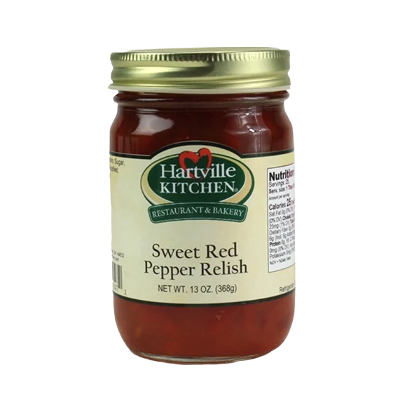 Original Hartville Kitchen Sweet Red Pepper Relish 13 oz. Safe