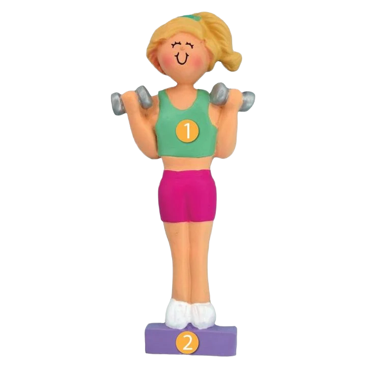 User-Friendly Ornament Central Personalized Blonde Female Weight Lifter Ornament Carefully Designed