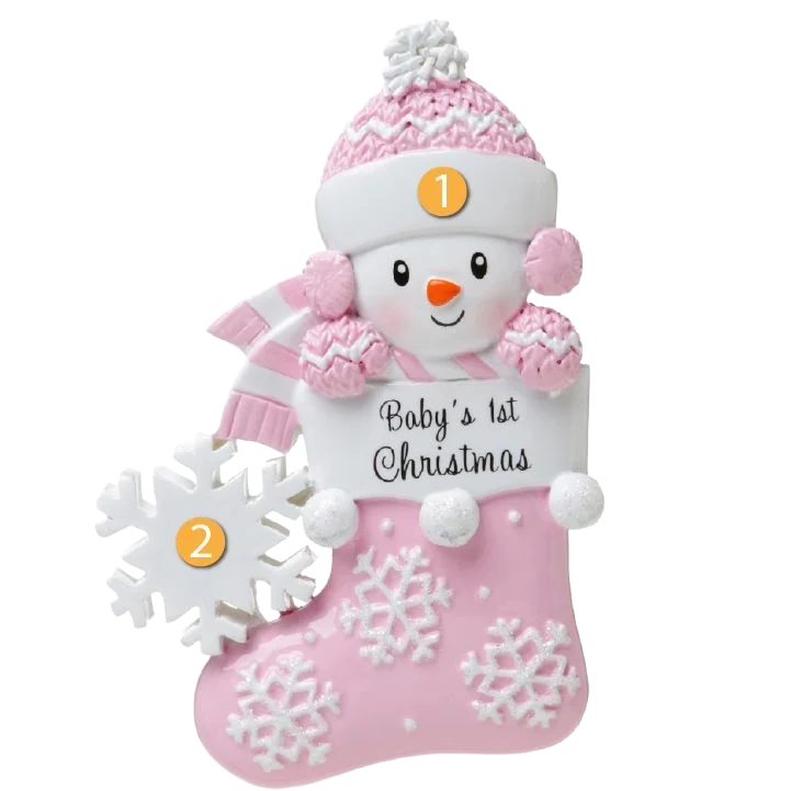 Smooth PolarX Personalized Baby Snowman in Pink Stocking Ornament Optimized