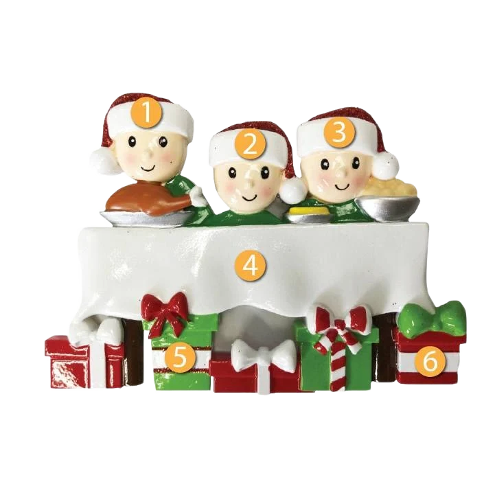 Excellent PolarX Personalized Dinner Table Family of 3 Ornament Contemporary