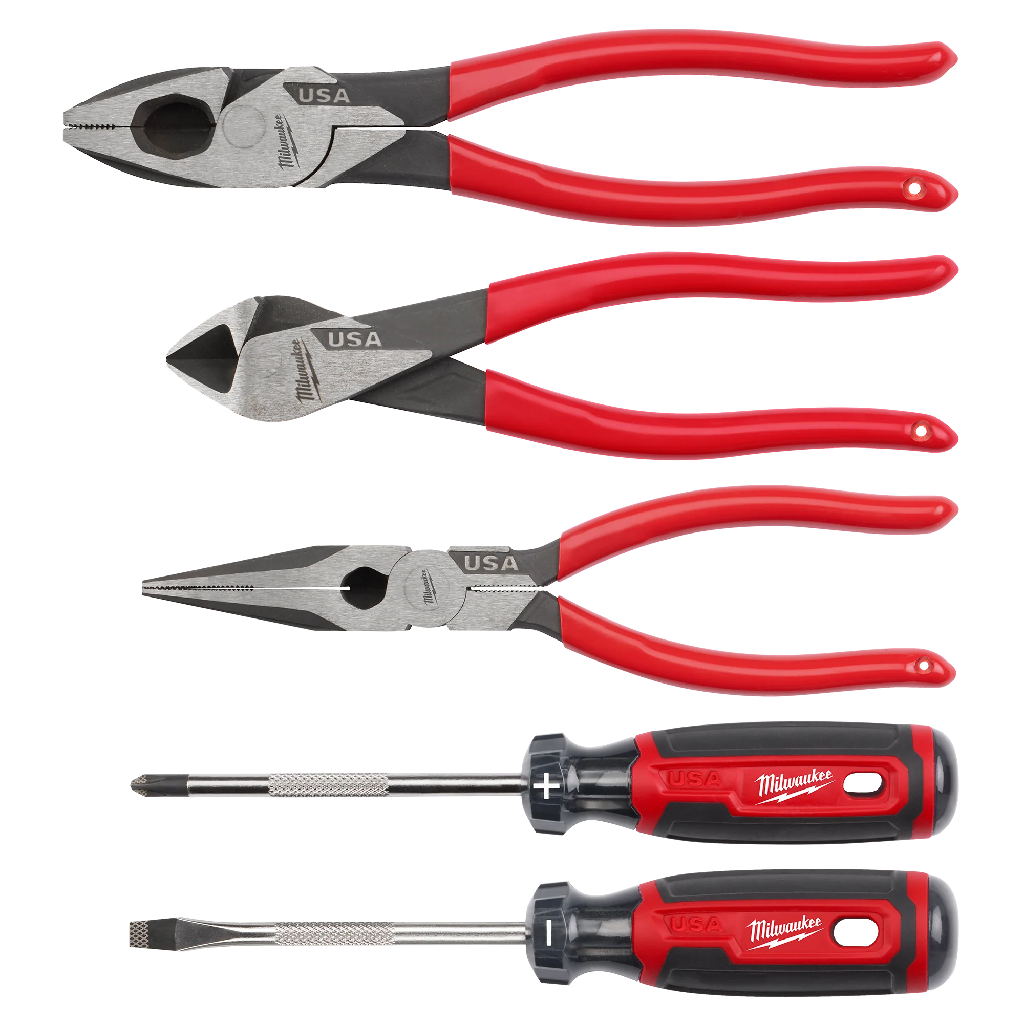 Superior Milwaukee 5PC Dipped Grip Cutting Pliers Cushion Grip Screwdrivers Set USA Fast