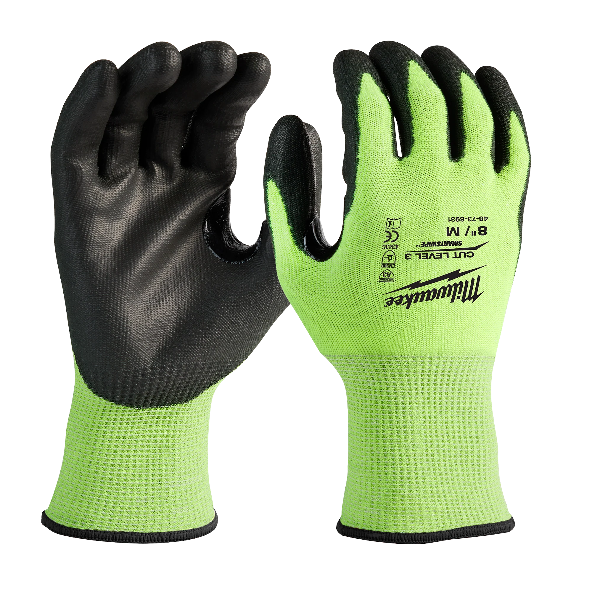 High-Quality Milwaukee High Visibility Cut Level 3 Polyurethane Dipped Gloves – M Fashionable