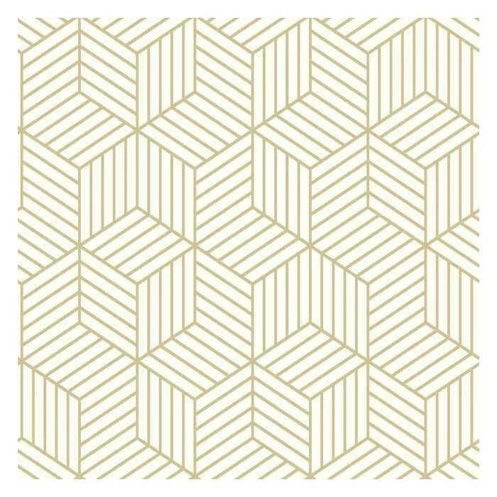 Fashionable RoomMates White and Gold Striped Hexagon Peel and Stick Wallpaper Green