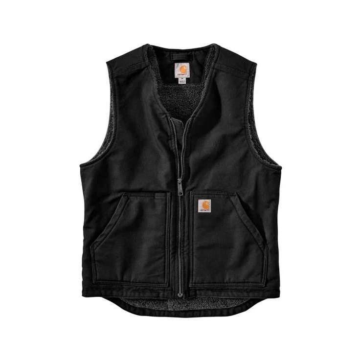 Fine Carhartt Men’s Black Washed Duck Sherpa-Lined Vest 2X Regular Dependable