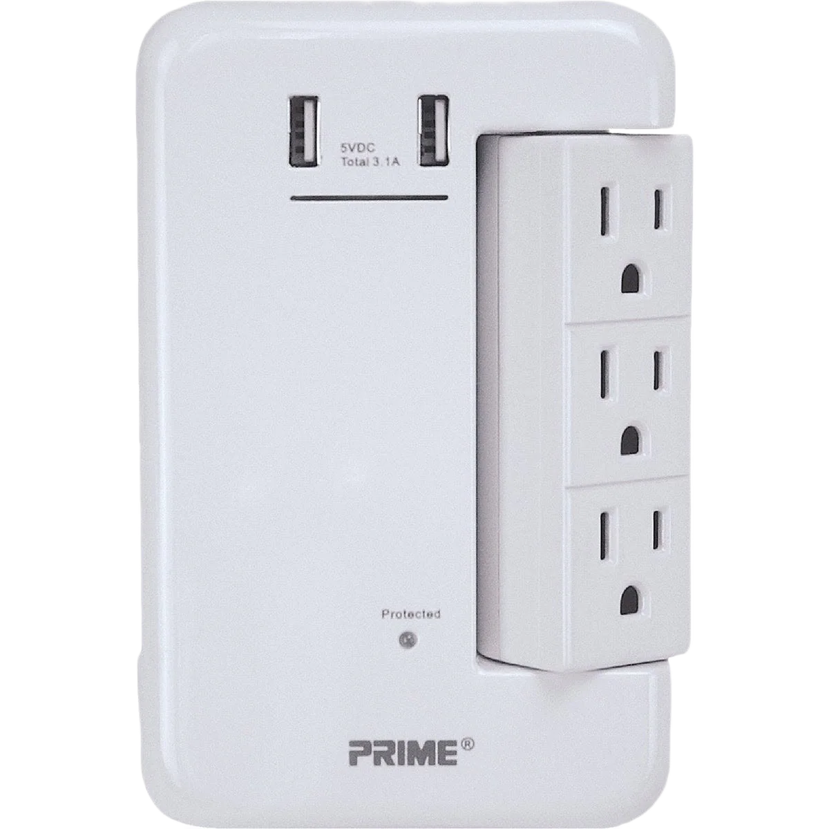 User-Friendly Prime Wire Cable 6-Outlet Rotating Surge Tap USB Charger Modern