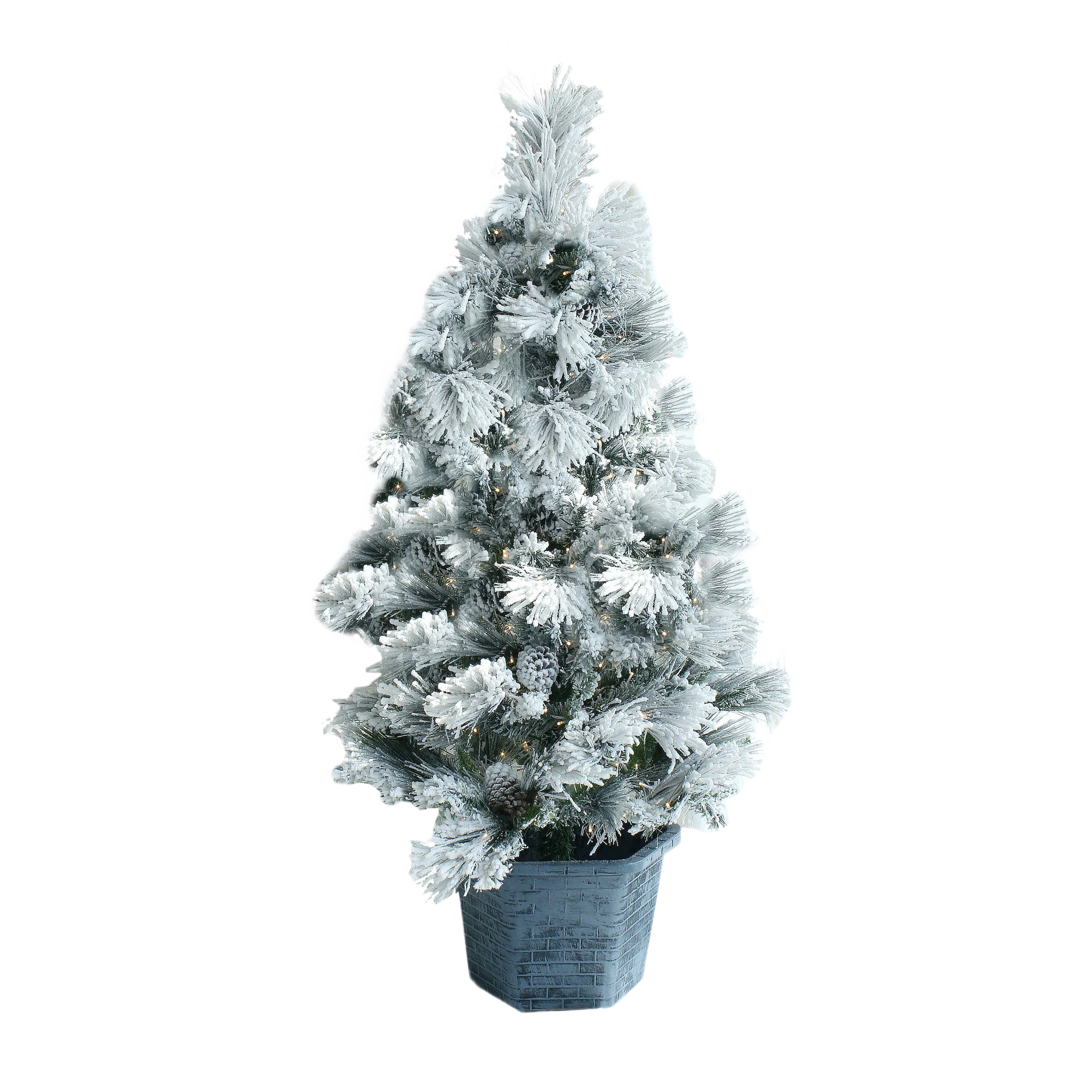 Powerful nVision Flocked Snow Angel Potted LED Christmas Tree 5 ft. Advanced