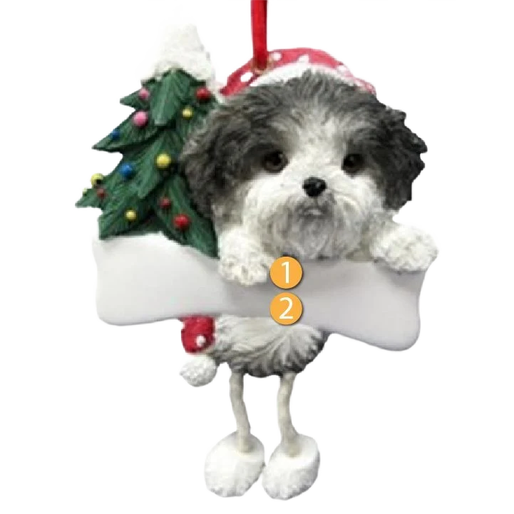 First-Class E S Pets Personalized Black White Shih Tzu Pup Dangling Legs Ornament Green