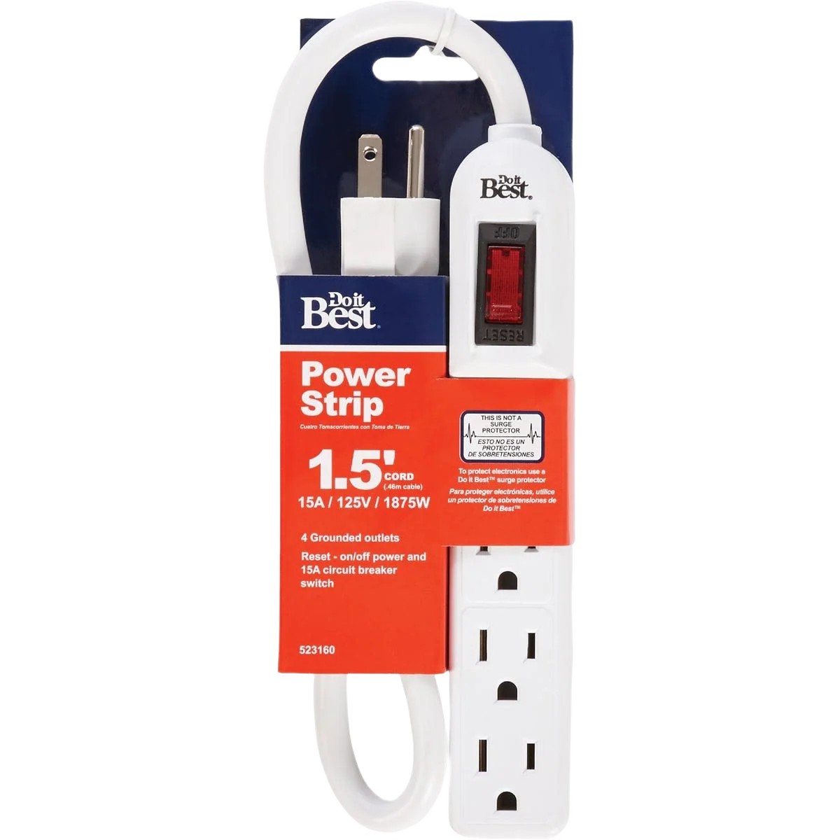 Exclusive Do it 4-Outlet White Power Strip with 1-1 2′ Cord Fine