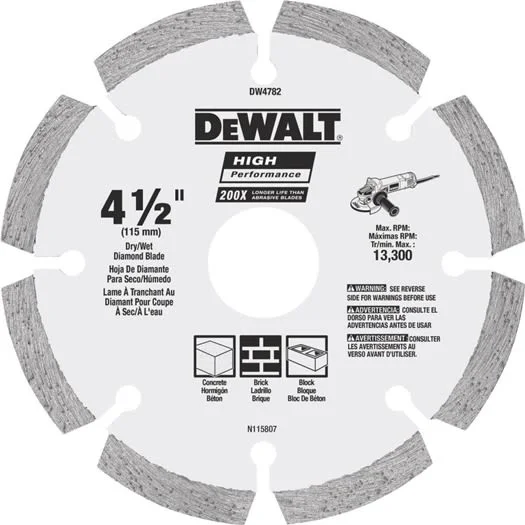 User-Friendly DEWALT High Performance 4-1 2 Segmented Rim Dry Wet Cut Diamond Blade First-Class
