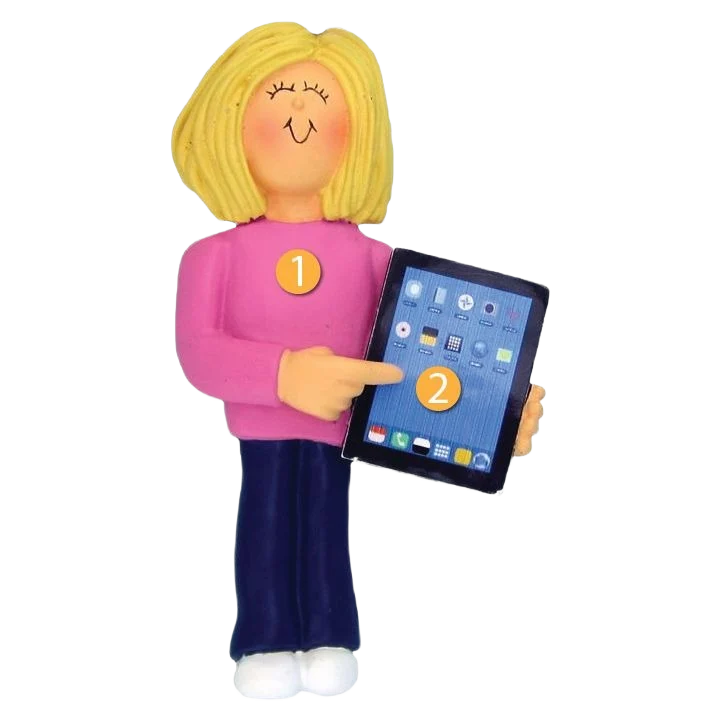 Powerful Ornament Central Personalized Blonde Female with Tablet Ornament Smooth