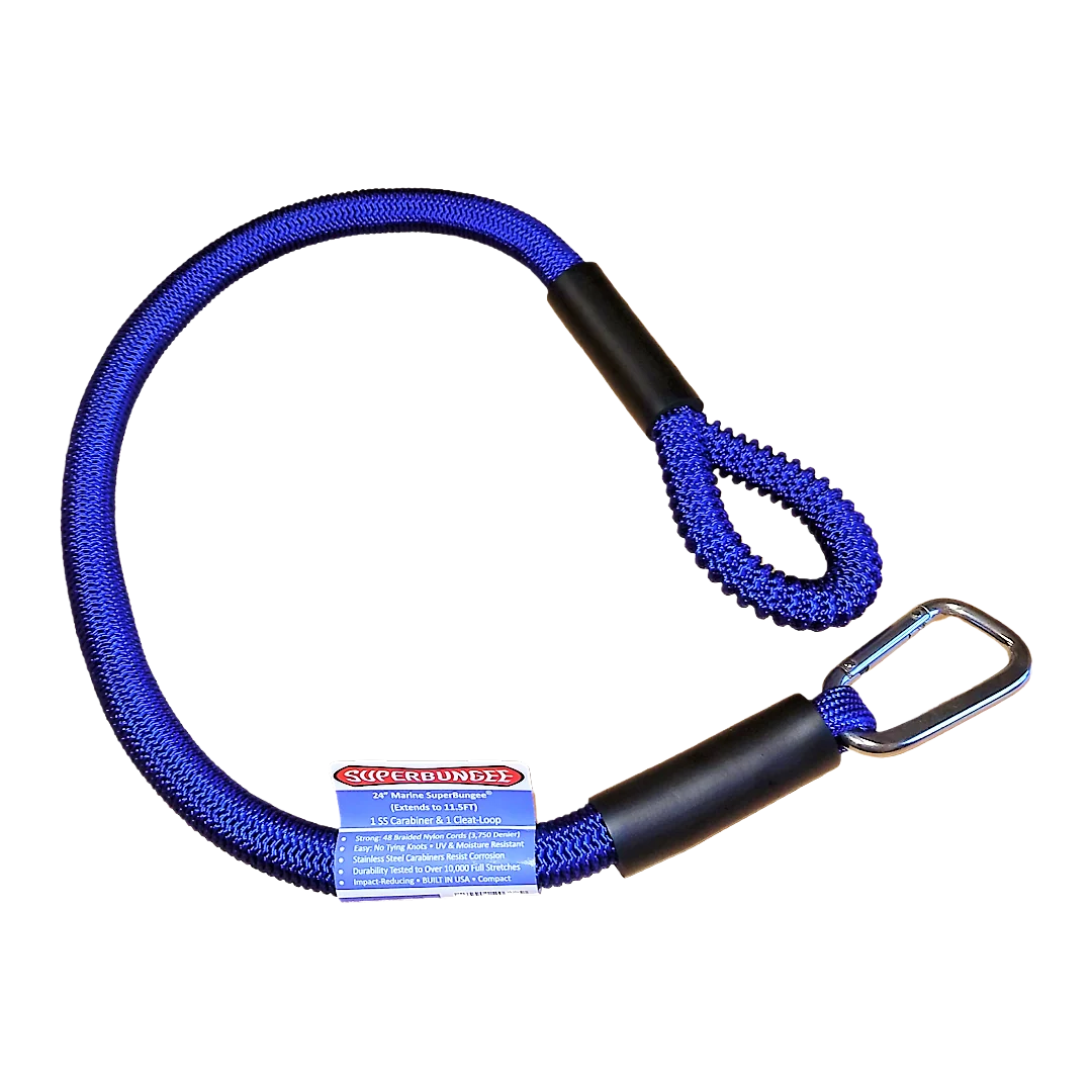 Stylish SuperBungee Blue 24 in. Marine Cord with 1 Stainless Steel Carabiner Hook 1 Looped End Practical
