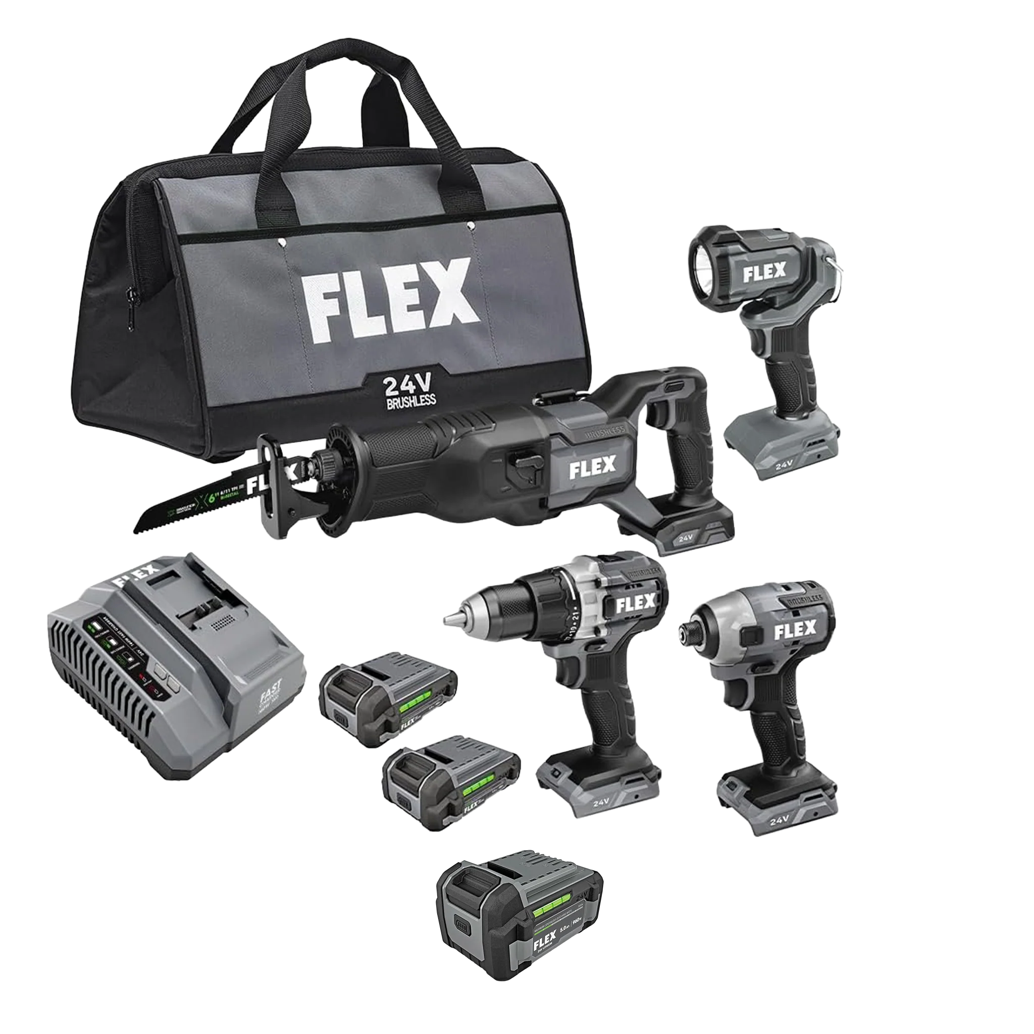 Traditional FLEX 24V 4-Tool Combo Kit 5.0Ah Battery Effective