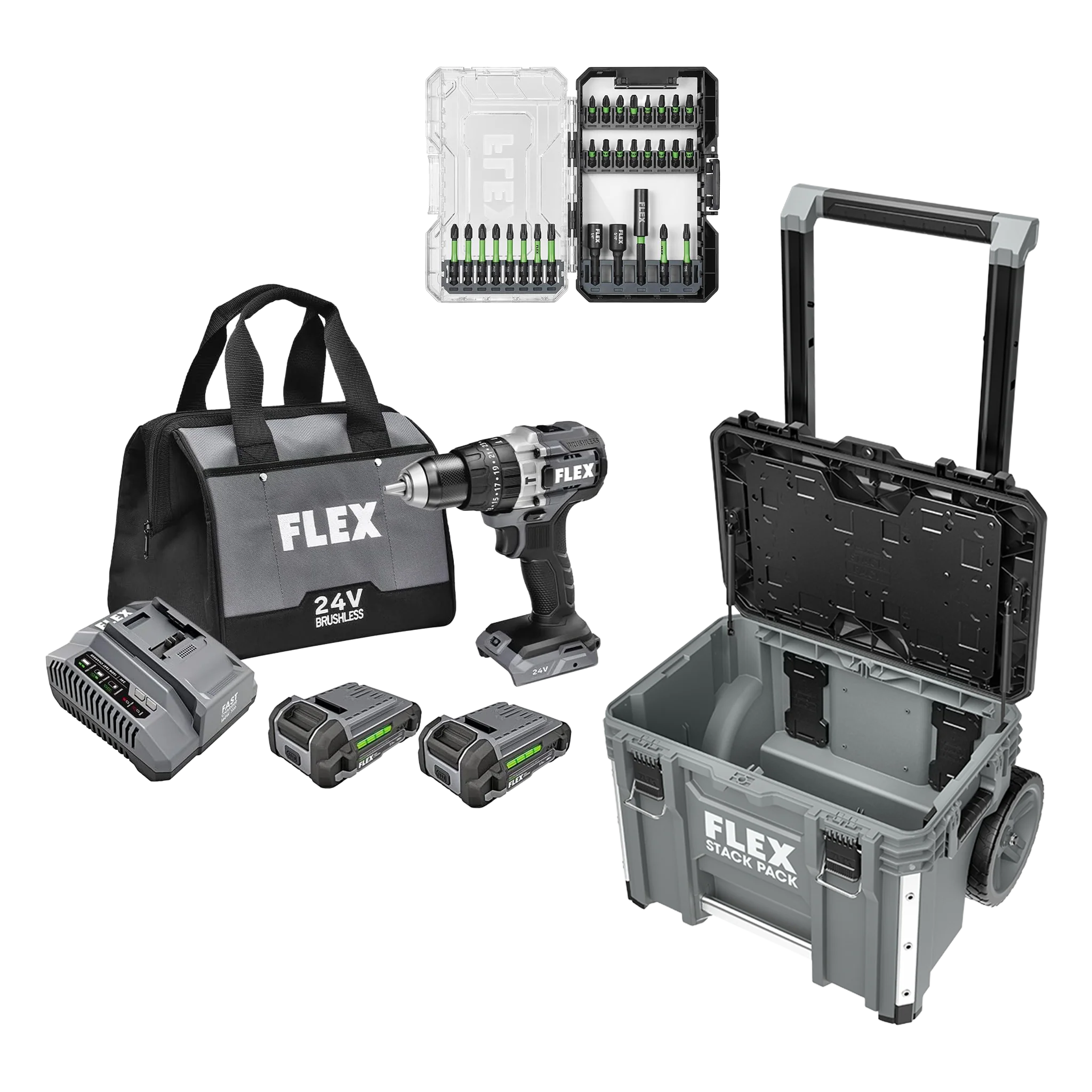 Reliable FLEX 1 2 2-SPEED Hammer Drill Kit 29-Pc. Impact Driver Bit Set Stack Pack™ Rolling Tool Box Luxury