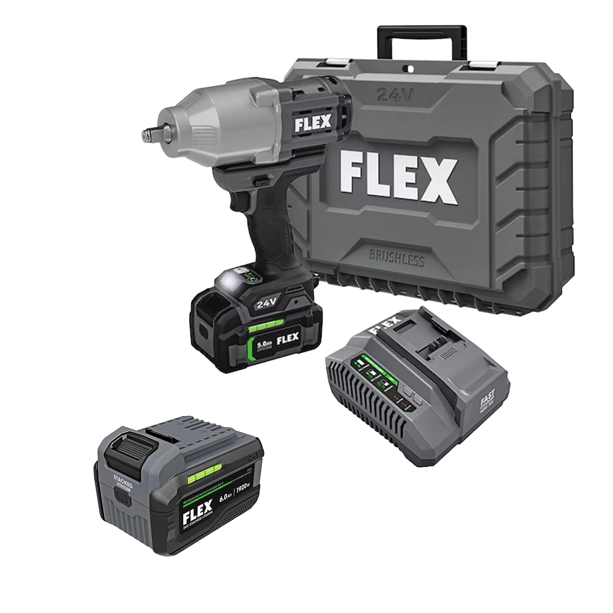 Stylish FLEX 1 2 High Torque Impact Wrench Kit 6.0Ah Stacked Lithium Battery Powerful