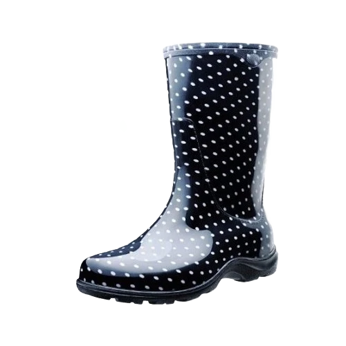 Expertly Made Principle Plastics Sloggers Black Polka Dot Rain Boot 6 Smooth