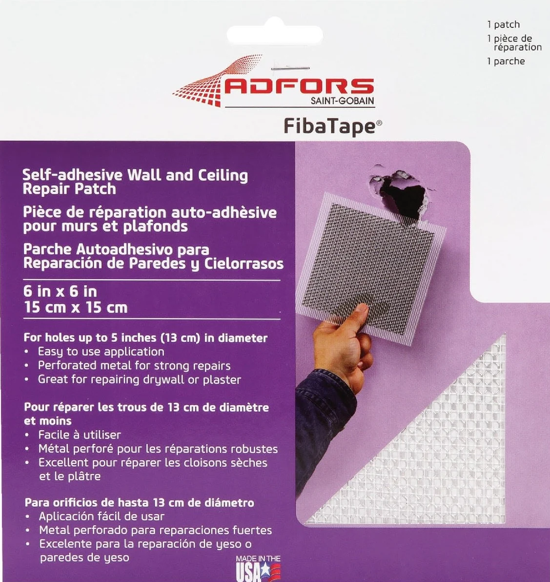 High-Quality FibaTape Wall Ceiling Repair Self-Adhesive Drywall Patch 6 x 6 in. Prestigious